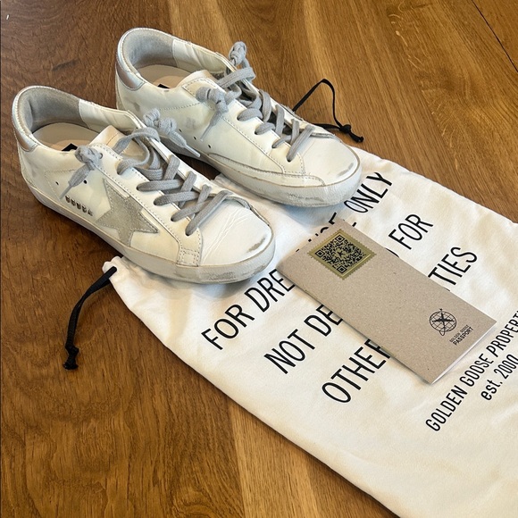 Golden Goose White and Silver Sneakers Super Stars - Picture 1 of 7